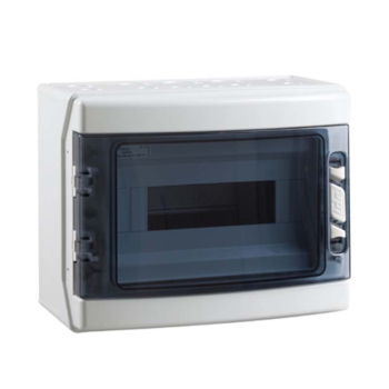 IP65 Distribution Box, 12 MOD, Grey Transparent Door, E+N Bars